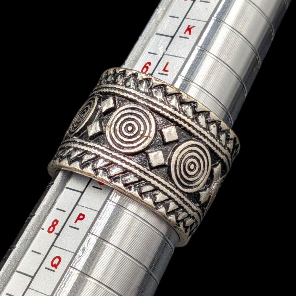 Taxco Ring Mexico Silver Tone Etruscan Bead Tribal Ladies Southwest Band